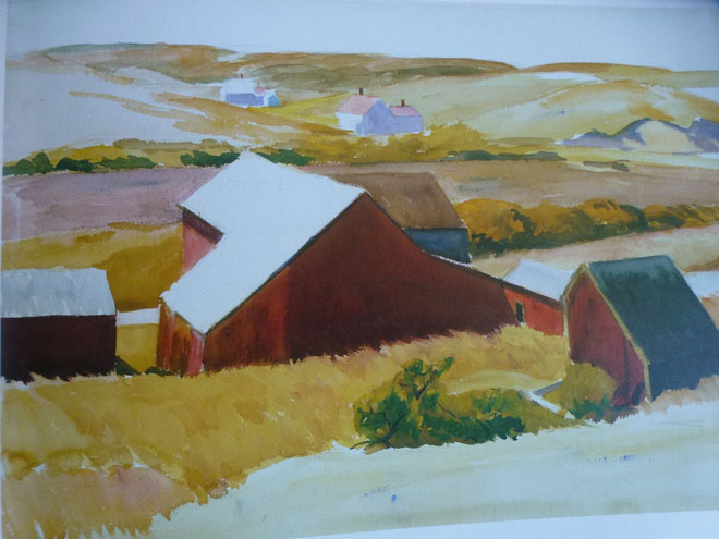 Cobb's barns and distant houses, 1931 aquarelle et crayon sur papier